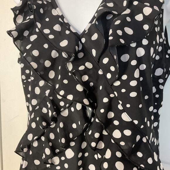 Spense Black White Tiered Ruffle Polks Dot Tank M - Picture 2 of 6